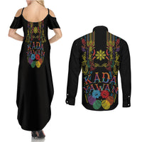Philippines Kadayawan Festival Couples Matching Summer Maxi Dress and Long Sleeve Button Shirt Polynesian Tribal Art Barong Style LT03 - Polynesian Pride