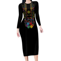 Philippines Kadayawan Festival Family Matching Long Sleeve Bodycon Dress and Hawaiian Shirt Polynesian Tribal Art Barong Style LT03 Mom's Dress Black - Polynesian Pride