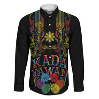 Philippines Kadayawan Festival Family Matching Mermaid Dress and Hawaiian Shirt Polynesian Tribal Art Barong Style LT03 Dad's Shirt - Long Sleeve Black - Polynesian Pride