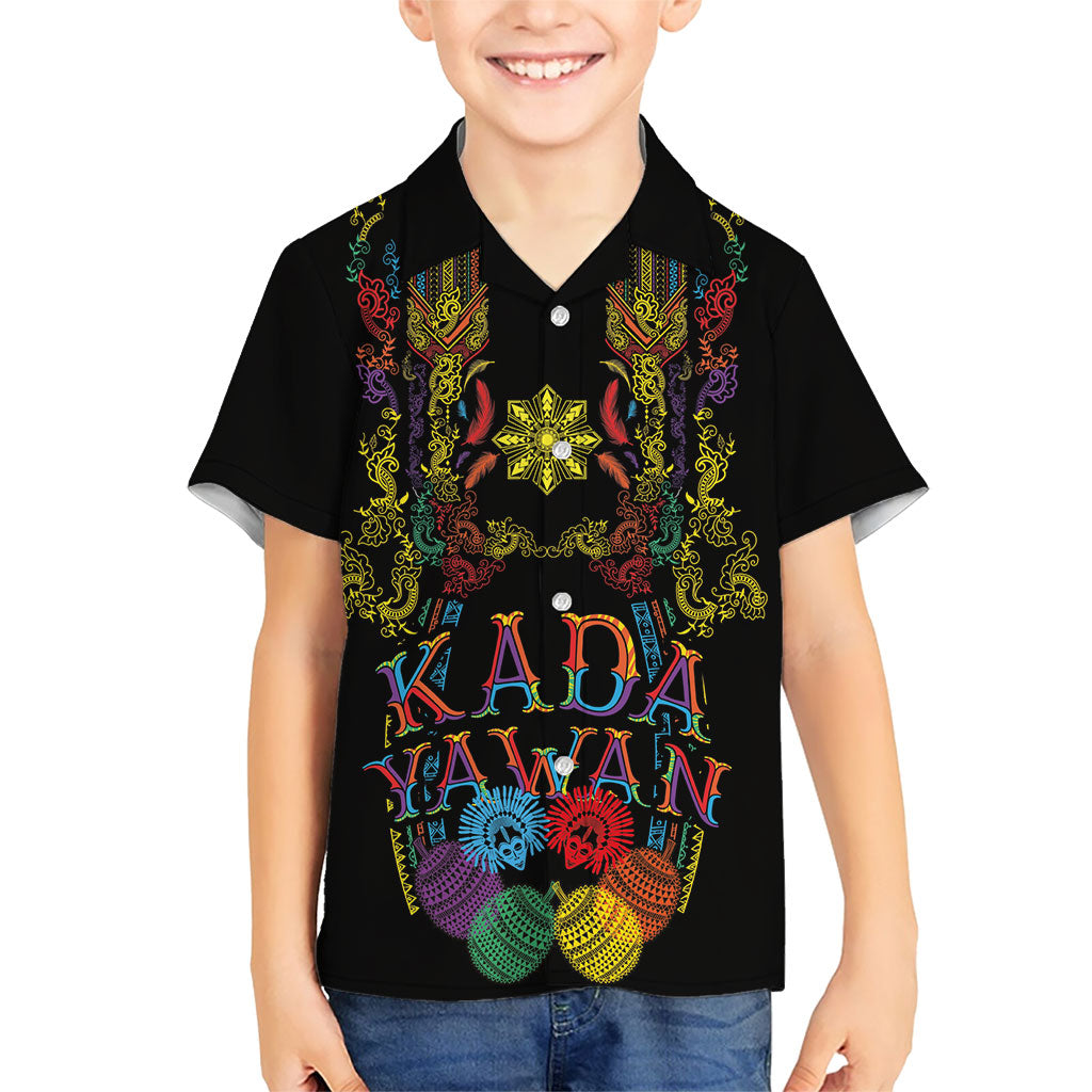 Philippines Kadayawan Festival Family Matching Off The Shoulder Long Sleeve Dress and Hawaiian Shirt Polynesian Tribal Art Barong Style LT03 Son's Shirt Black - Polynesian Pride