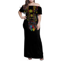Philippines Kadayawan Festival Family Matching Off Shoulder Maxi Dress and Hawaiian Shirt Polynesian Tribal Art Barong Style LT03 Mom's Dress Black - Polynesian Pride