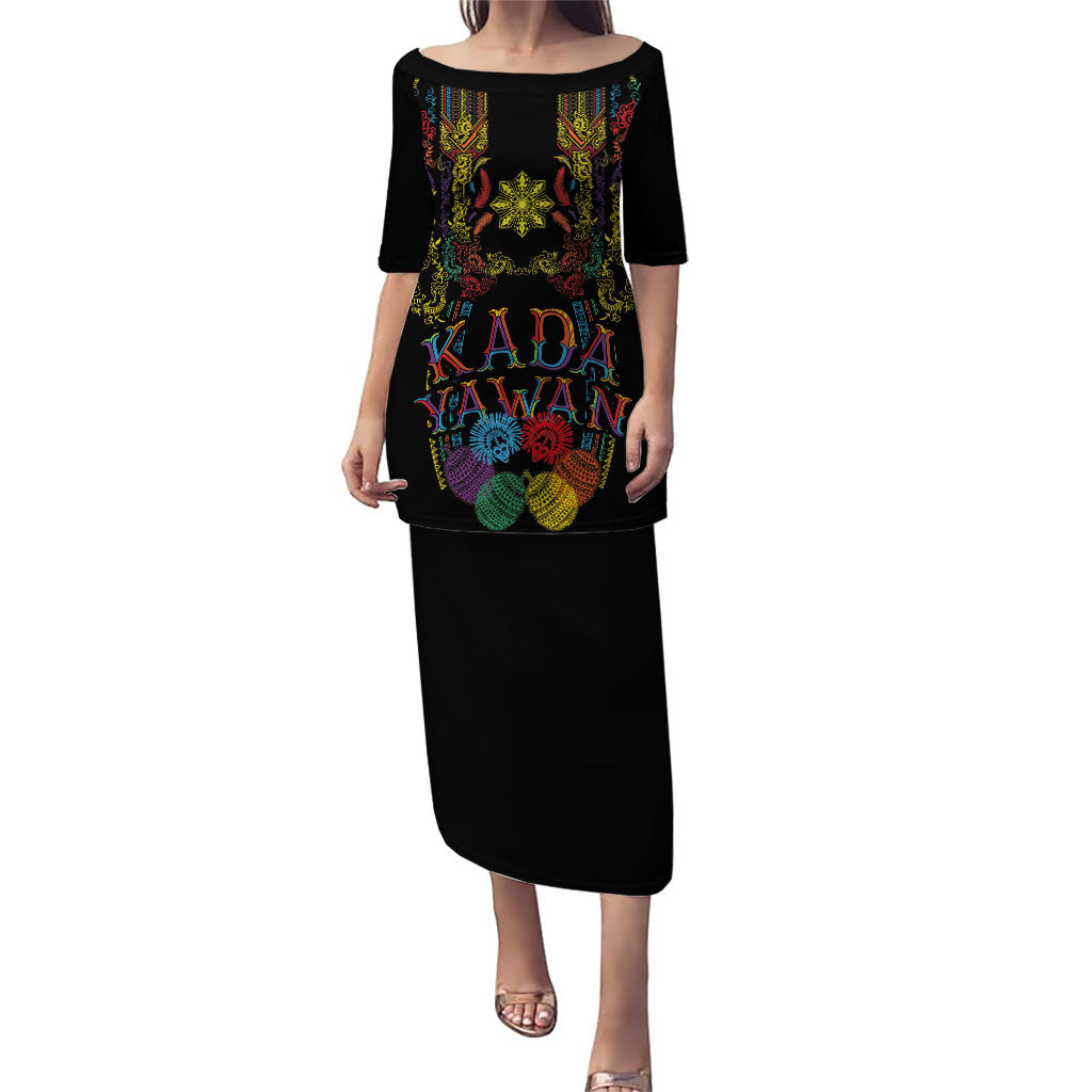 Philippines Kadayawan Festival Family Matching Puletasi and Hawaiian Shirt Polynesian Tribal Art Barong Style LT03 Mom's Dress Black - Polynesian Pride