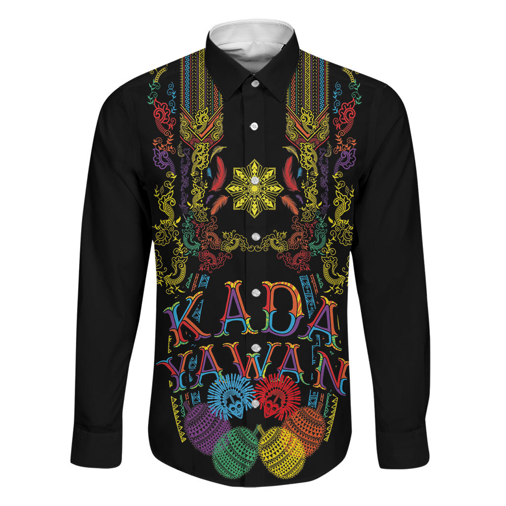 Philippines Kadayawan Festival Family Matching Short Sleeve Bodycon Dress and Hawaiian Shirt Polynesian Tribal Art Barong Style LT03 Dad's Shirt - Long Sleeve Black - Polynesian Pride