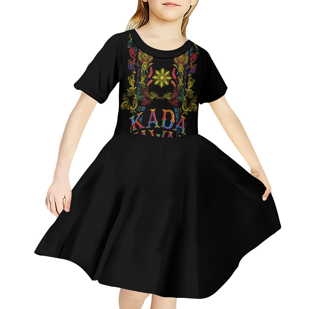 Philippines Kadayawan Festival Kid Short Sleeve Dress Polynesian Tribal Art Barong Style