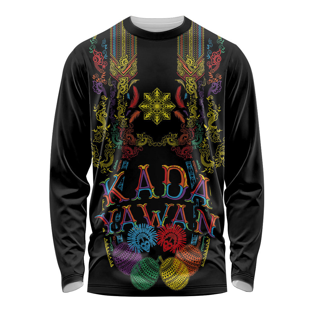Philippines Kadayawan Festival Long Sleeve Shirt Polynesian Tribal Art Barong Style LT03 Unisex Black - Polynesian Pride