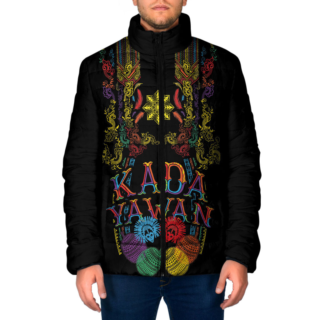 Philippines Kadayawan Festival Padded Jacket Polynesian Tribal Art Barong Style LT03 Men Black - Polynesian Pride