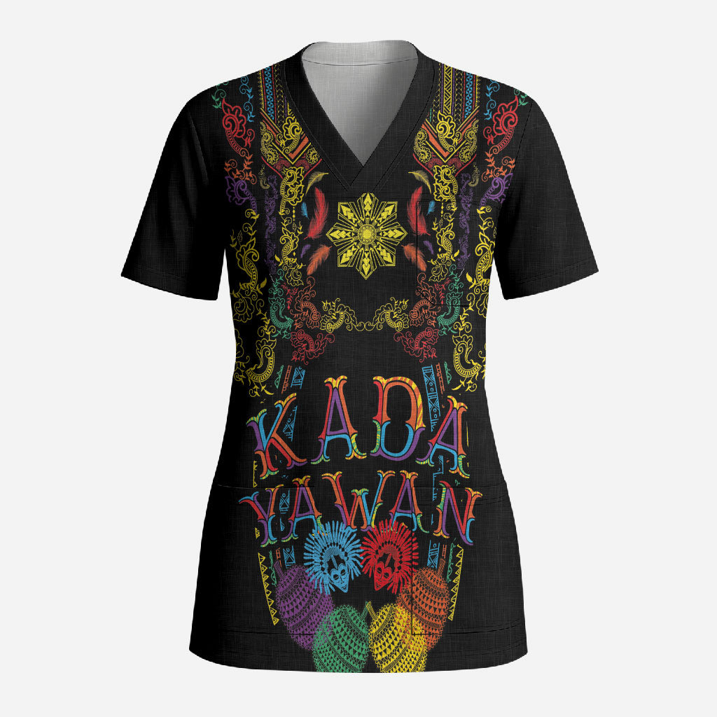 Philippines Kadayawan Festival Scrub Top Polynesian Tribal Art Barong Style LT03 Adult Black - Polynesian Pride