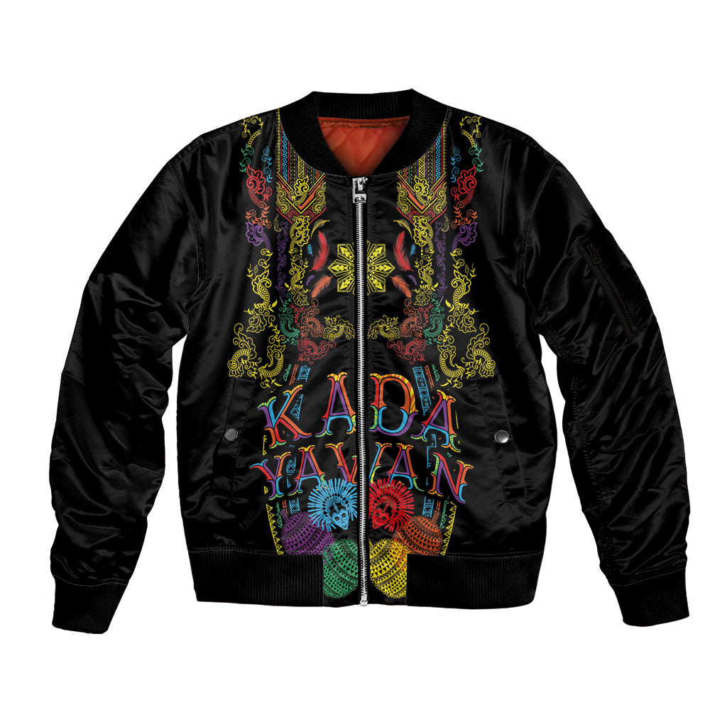 Philippines Kadayawan Festival Sleeve Zip Bomber Jacket Polynesian Tribal Art Barong Style LT03 Unisex Black - Polynesian Pride