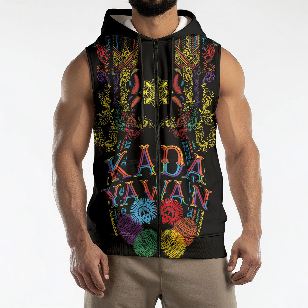 Philippines Kadayawan Festival Sleeveless Zip Hoodie Polynesian Tribal Art Barong Style