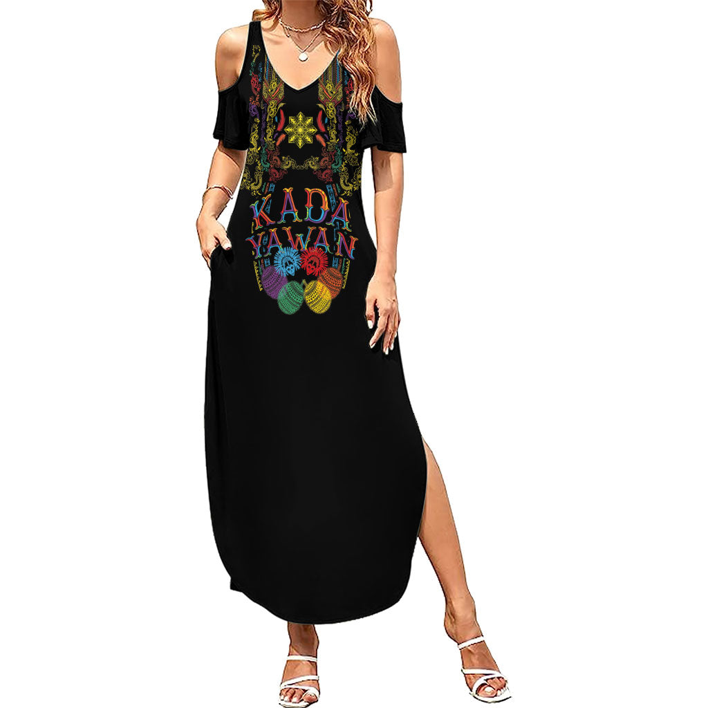 Philippines Kadayawan Festival Summer Maxi Dress Polynesian Tribal Art Barong Style LT03 Women Black - Polynesian Pride