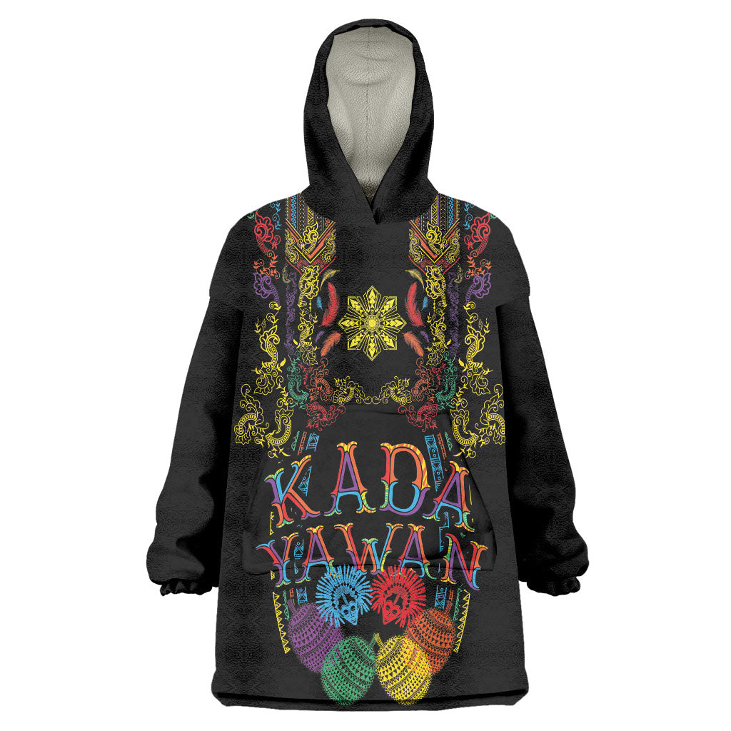 Philippines Kadayawan Festival Wearable Blanket Hoodie Polynesian Tribal Art Barong Style LT03 One Size Black - Polynesian Pride