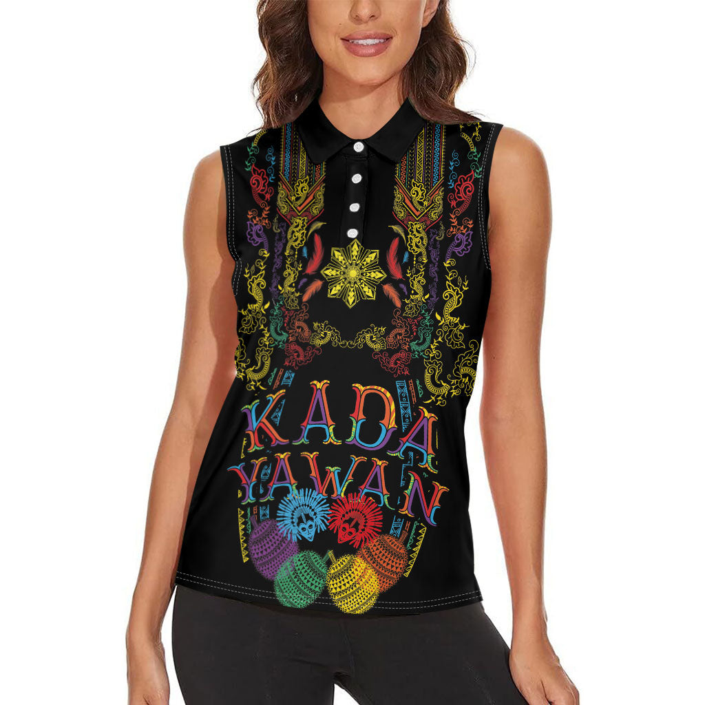Philippines Kadayawan Festival Women Sleeveless Polo Shirt Polynesian Tribal Art Barong Style LT03 - Polynesian Pride