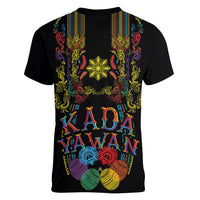 Philippines Kadayawan Festival Women V-Neck T-Shirt Polynesian Tribal Art Barong Style LT03 - Polynesian Pride