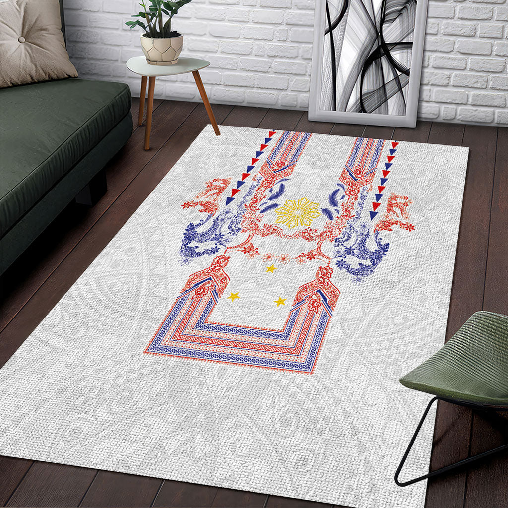 Philippines Barong Style Area Rug Polynesian Kakau Art Tattoos with Tribal Filipino Sun LT03 White - Polynesian Pride
