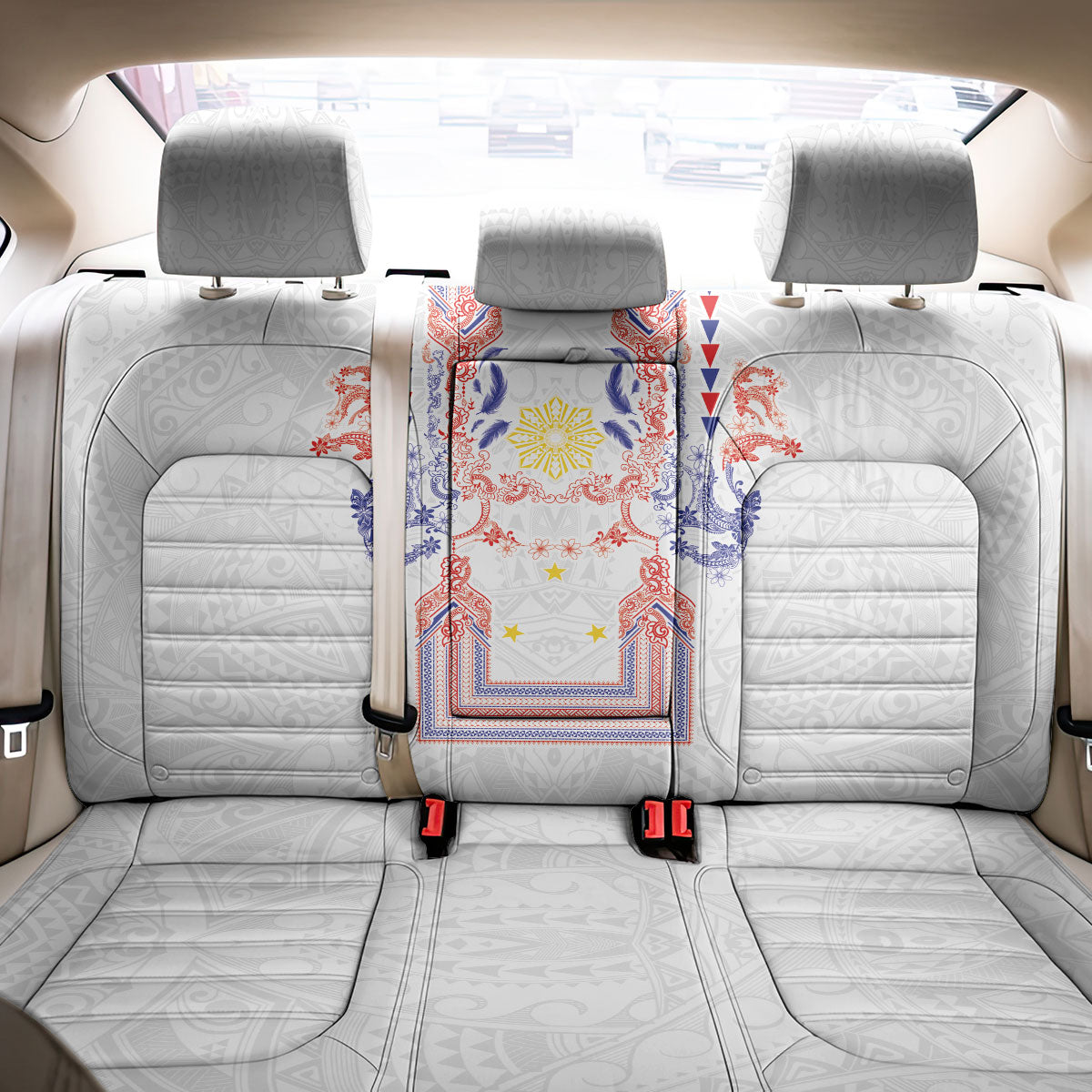 Philippines Barong Style Back Car Seat Cover Polynesian Kakau Art Tattoos with Tribal Filipino Sun
