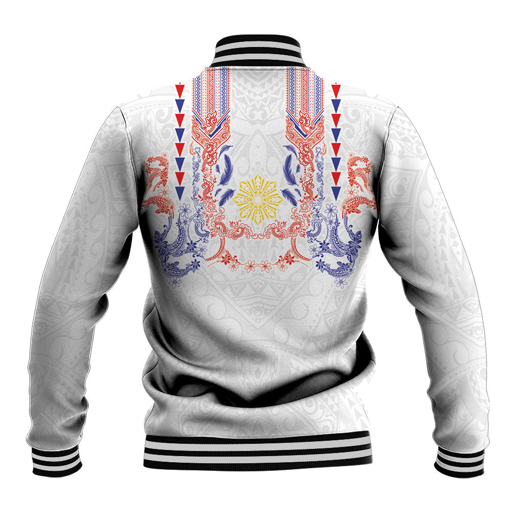 Philippines Barong Style Baseball Jacket Polynesian Kakau Art Tattoos with Tribal Filipino Sun