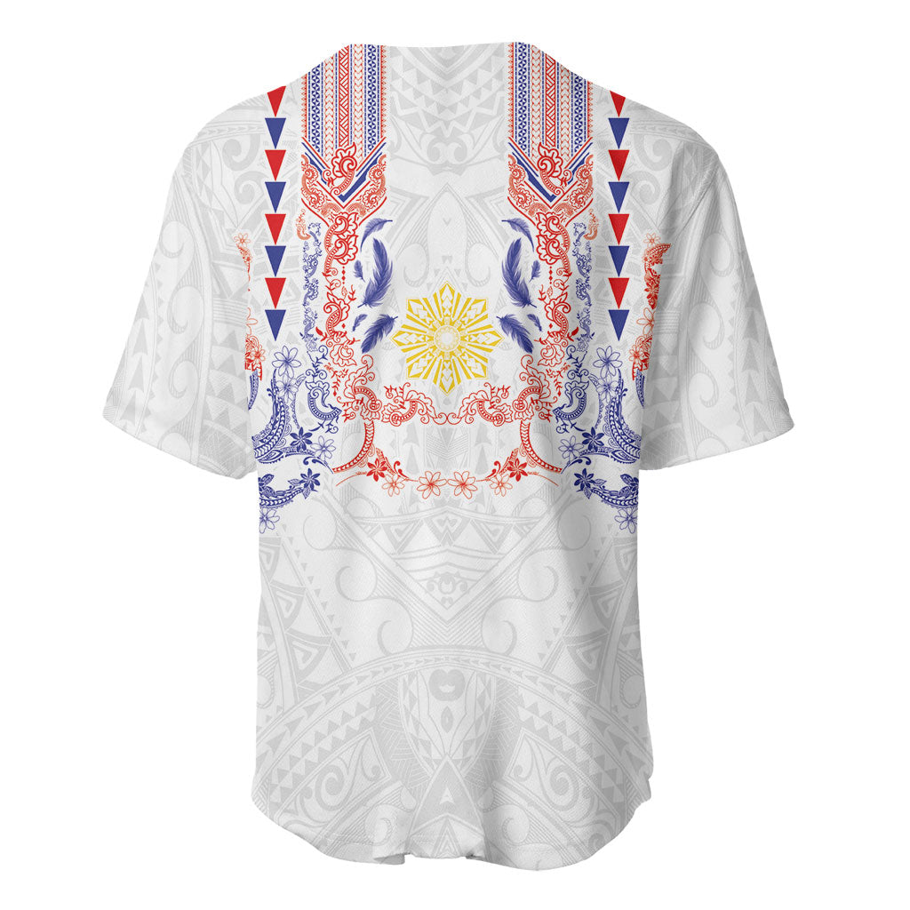 Philippines Barong Style Baseball Jersey Polynesian Kakau Art Tattoos with Tribal Filipino Sun