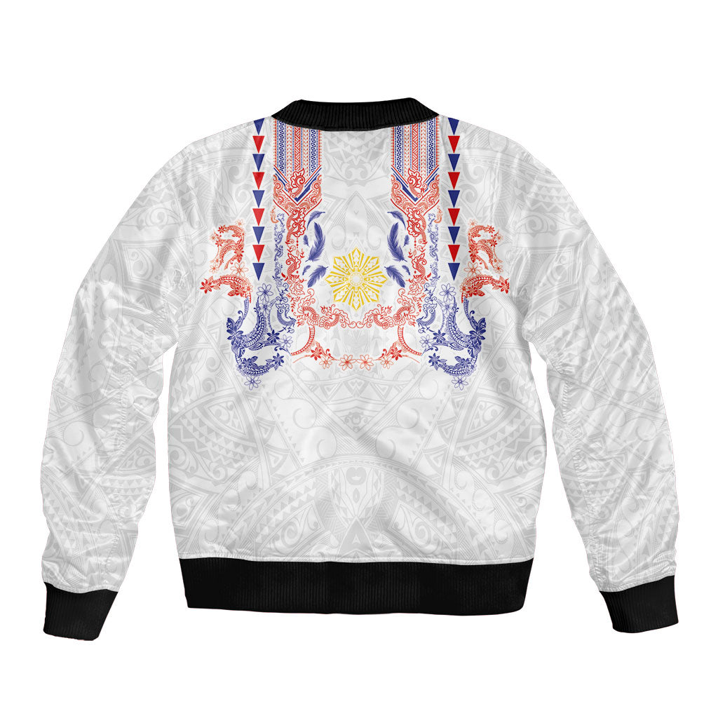 Philippines Barong Style Bomber Jacket Polynesian Kakau Art Tattoos with Tribal Filipino Sun LT03 - Polynesian Pride