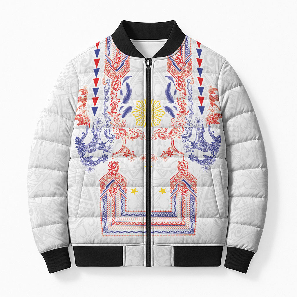 Philippines Barong Style Bomber Puffer Jacket Polynesian Kakau Art Tattoos with Tribal Filipino Sun