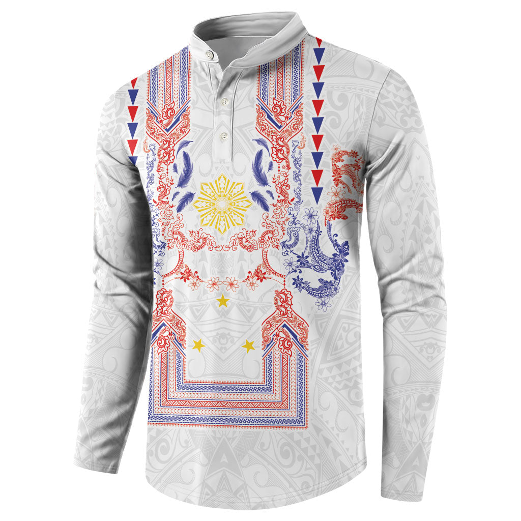 Philippines Barong Style Button Sweatshirt Polynesian Kakau Art Tattoos with Tribal Filipino Sun