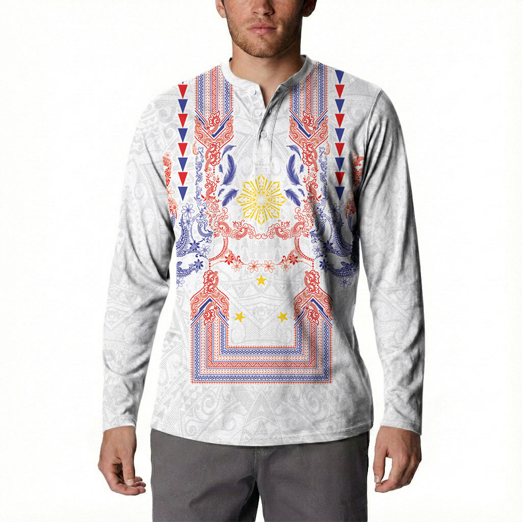 Philippines Barong Style Button Sweatshirt Polynesian Kakau Art Tattoos with Tribal Filipino Sun