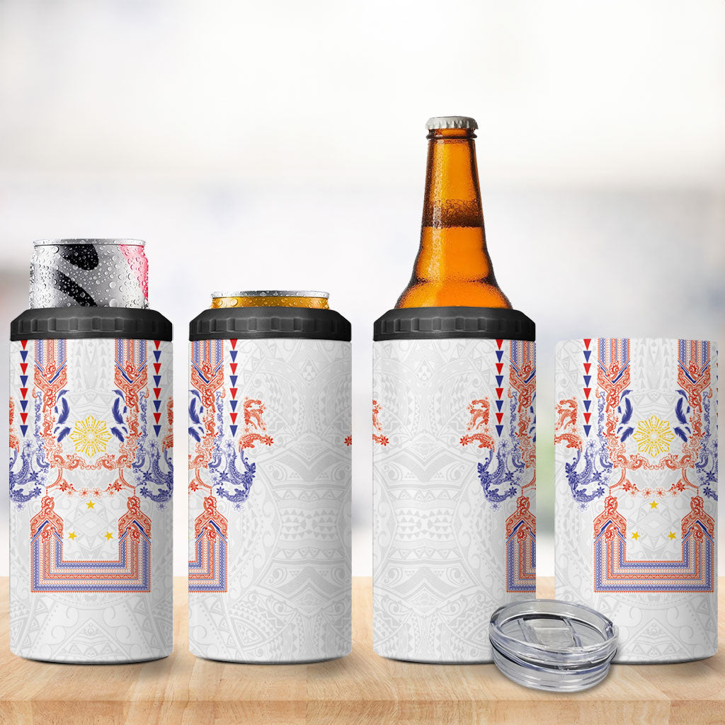 Philippines Barong Style 4 in 1 Can Cooler Tumbler Polynesian Kakau Art Tattoos with Tribal Filipino Sun LT03 - Polynesian Pride