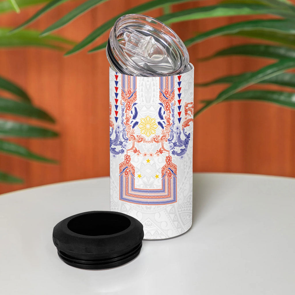 Philippines Barong Style 4 in 1 Can Cooler Tumbler Polynesian Kakau Art Tattoos with Tribal Filipino Sun LT03 - Polynesian Pride