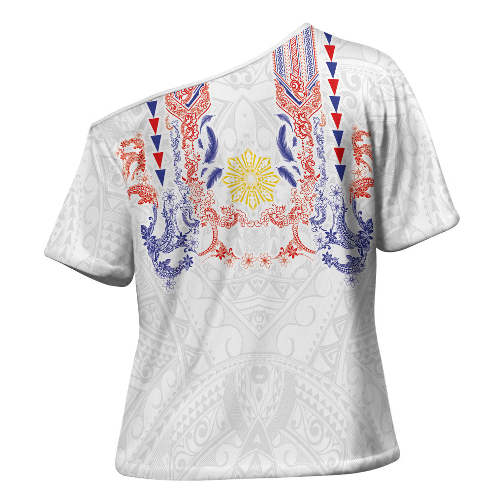 Philippines Barong Style Cross Shoulder Shirt Polynesian Kakau Art Tattoos with Tribal Filipino Sun LT03 - Polynesian Pride