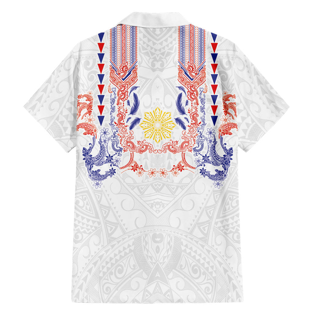 Philippines Barong Style Family Matching Off Shoulder Maxi Dress and Hawaiian Shirt Polynesian Kakau Art Tattoos with Tribal Filipino Sun LT03 - Polynesian Pride