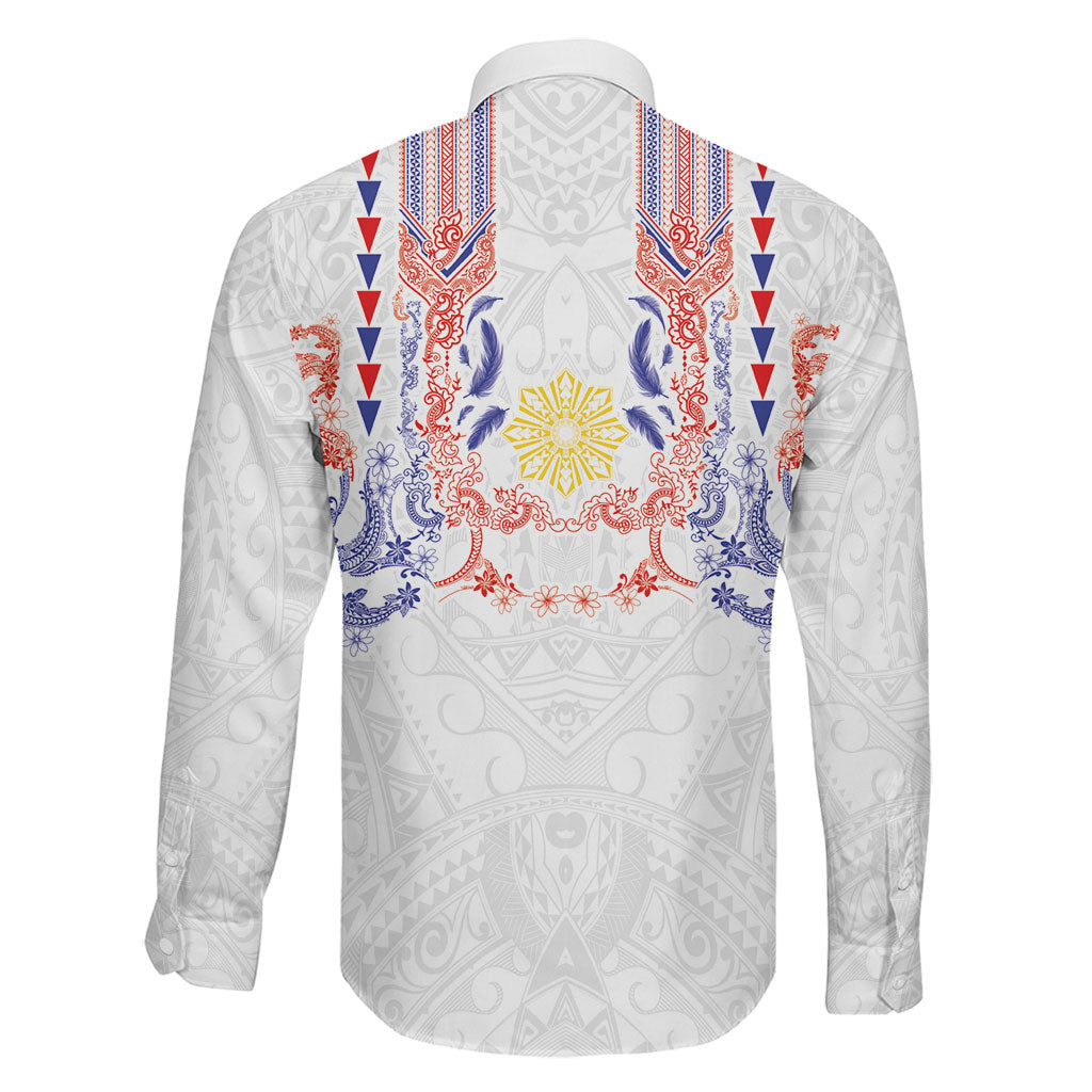 Philippines Barong Style Family Matching Off Shoulder Maxi Dress and Hawaiian Shirt Polynesian Kakau Art Tattoos with Tribal Filipino Sun LT03 - Polynesian Pride