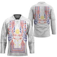 Philippines Barong Style Hockey Jersey Polynesian Kakau Art Tattoos with Tribal Filipino Sun LT03 - Polynesian Pride