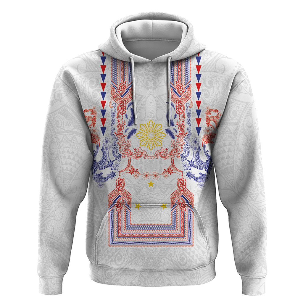Philippines Barong Style Hoodie Polynesian Kakau Art Tattoos with Tribal Filipino Sun LT03 Pullover Hoodie White - Polynesian Pride