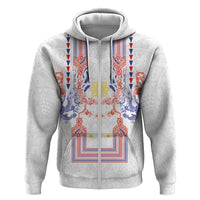 Philippines Barong Style Hoodie Polynesian Kakau Art Tattoos with Tribal Filipino Sun LT03 Zip Hoodie White - Polynesian Pride