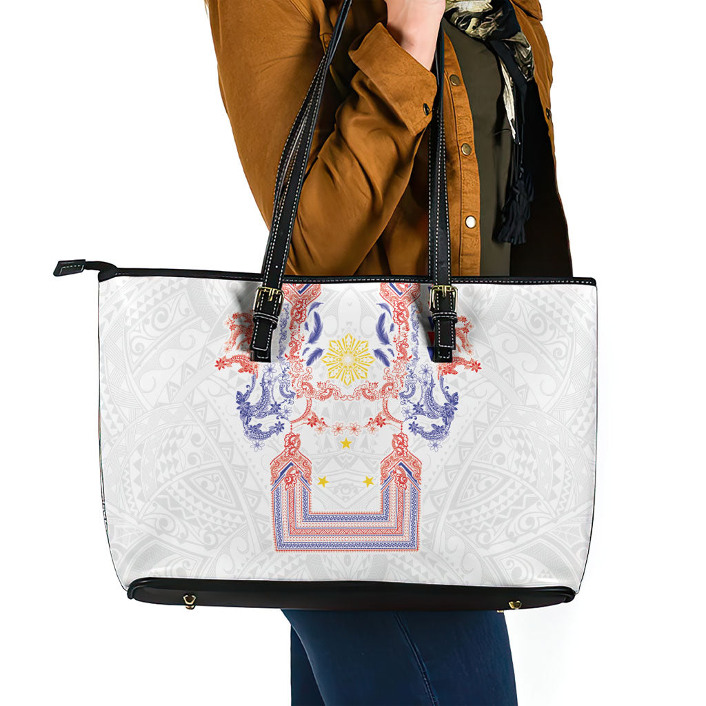 Philippines Barong Style Leather Tote Bag Polynesian Kakau Art Tattoos with Tribal Filipino Sun LT03 - Polynesian Pride