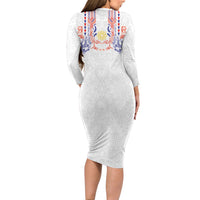 Philippines Barong Style Long Sleeve Bodycon Dress Polynesian Kakau Art Tattoos with Tribal Filipino Sun LT03 - Polynesian Pride
