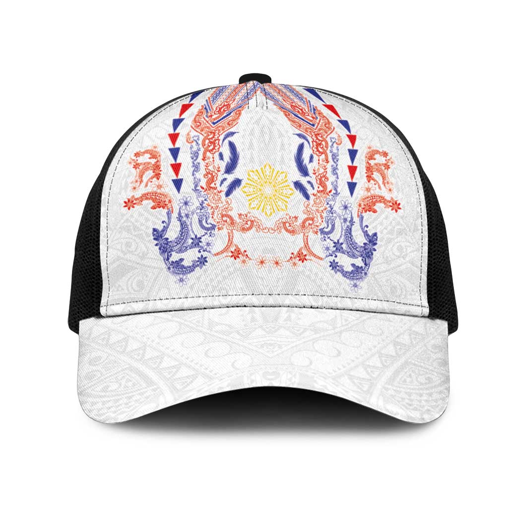 Philippines Barong Style Mesh Trucker Cap Polynesian Kakau Art Tattoos with Tribal Filipino Sun LT03 One Size Black White - Polynesian Pride