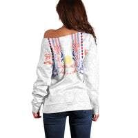Philippines Barong Style Off Shoulder Sweater Polynesian Kakau Art Tattoos with Tribal Filipino Sun