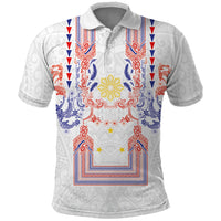 Philippines Barong Style Polo Shirt Polynesian Kakau Art Tattoos with Tribal Filipino Sun LT03 White - Polynesian Pride