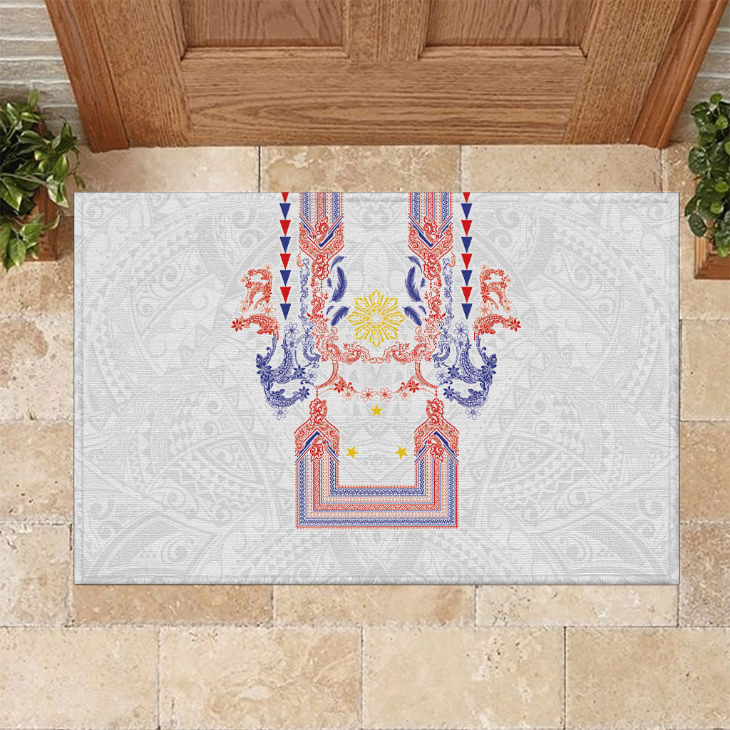 Philippines Barong Style Rubber Doormat Polynesian Kakau Art Tattoos with Tribal Filipino Sun