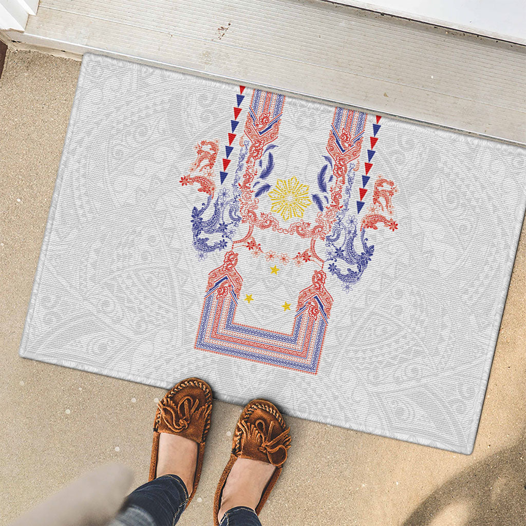 Philippines Barong Style Rubber Doormat Polynesian Kakau Art Tattoos with Tribal Filipino Sun
