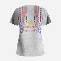 Philippines Barong Style Scrub Top Polynesian Kakau Art Tattoos with Tribal Filipino Sun