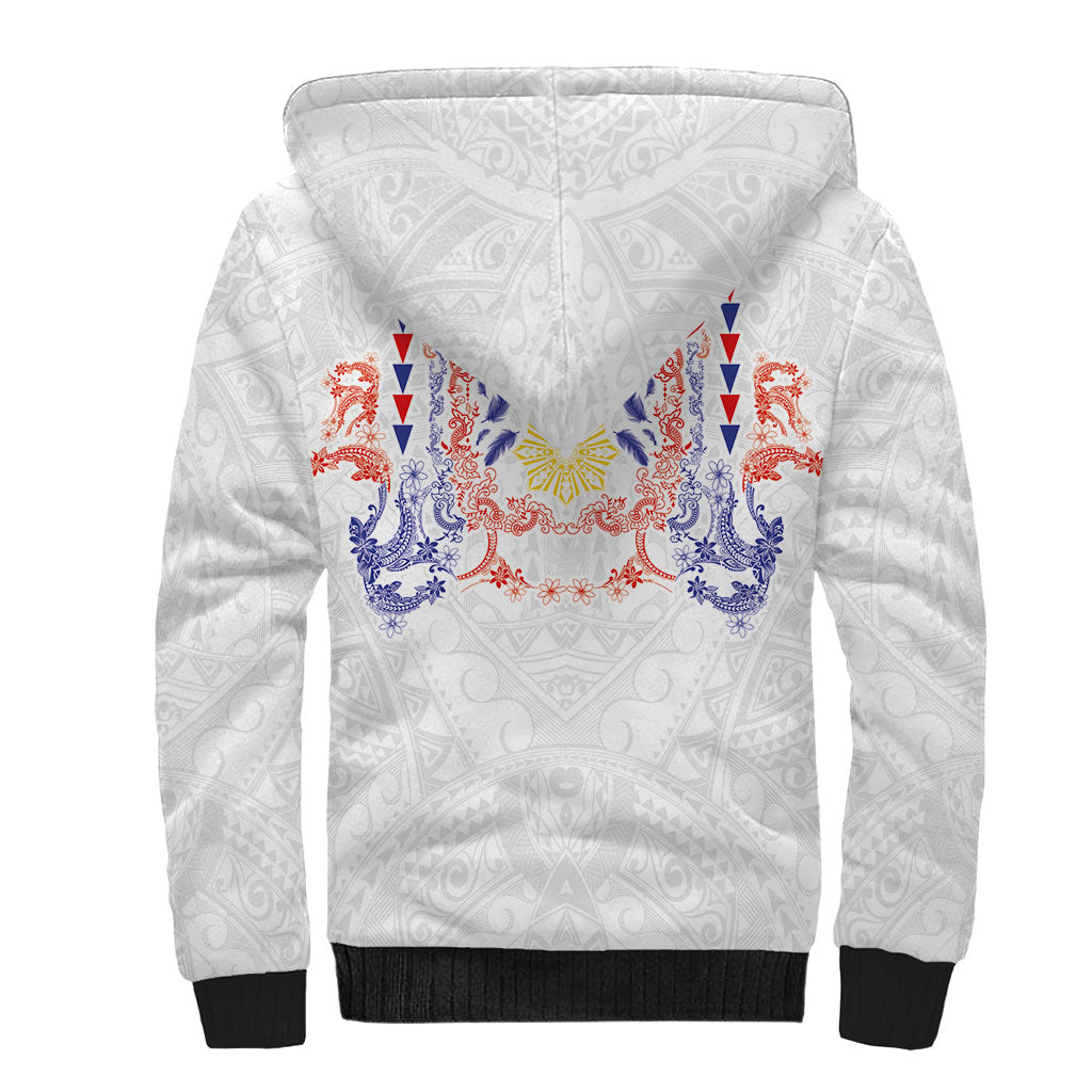 Philippines Barong Style Sherpa Hoodie Polynesian Kakau Art Tattoos with Tribal Filipino Sun LT03 - Polynesian Pride