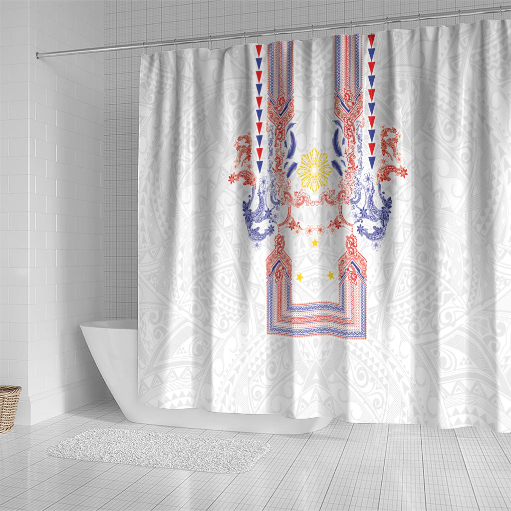 Philippines Barong Style Shower Curtain Polynesian Kakau Art Tattoos with Tribal Filipino Sun LT03 - Polynesian Pride