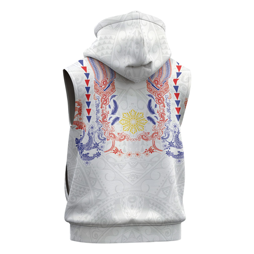 Philippines Barong Style Sleeveless Hoodie Polynesian Kakau Art Tattoos with Tribal Filipino Sun LT03 - Polynesian Pride