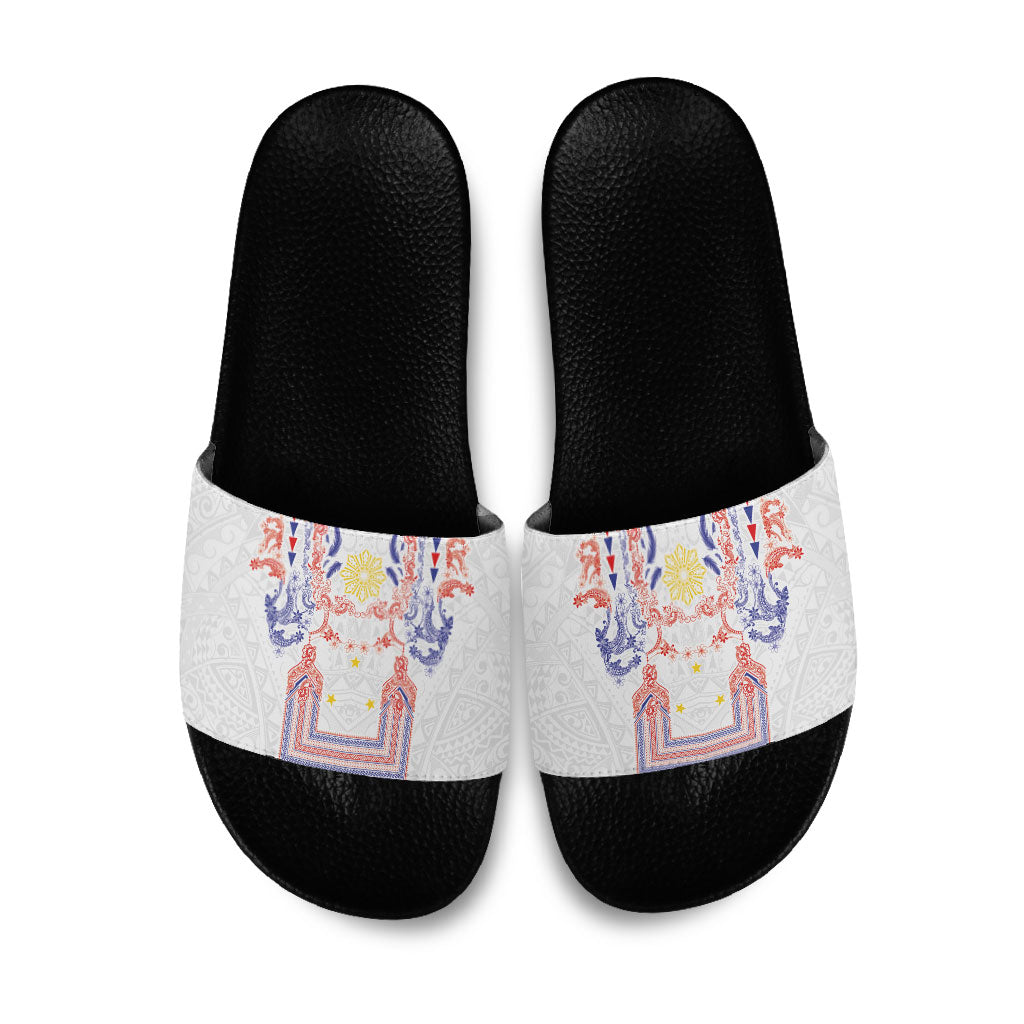 Philippines Barong Style Slide Sandals Polynesian Kakau Art Tattoos with Tribal Filipino Sun