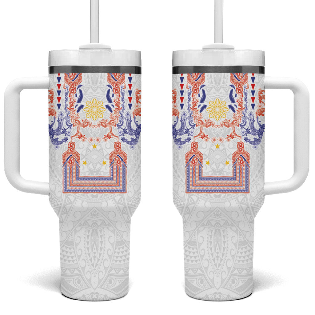 Philippines Barong Style Tumbler With Handle Polynesian Kakau Art Tattoos with Tribal Filipino Sun LT03 One Size: 40 oz White - Polynesian Pride