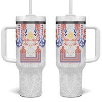 Philippines Barong Style Tumbler With Handle Polynesian Kakau Art Tattoos with Tribal Filipino Sun LT03 One Size: 40 oz White - Polynesian Pride