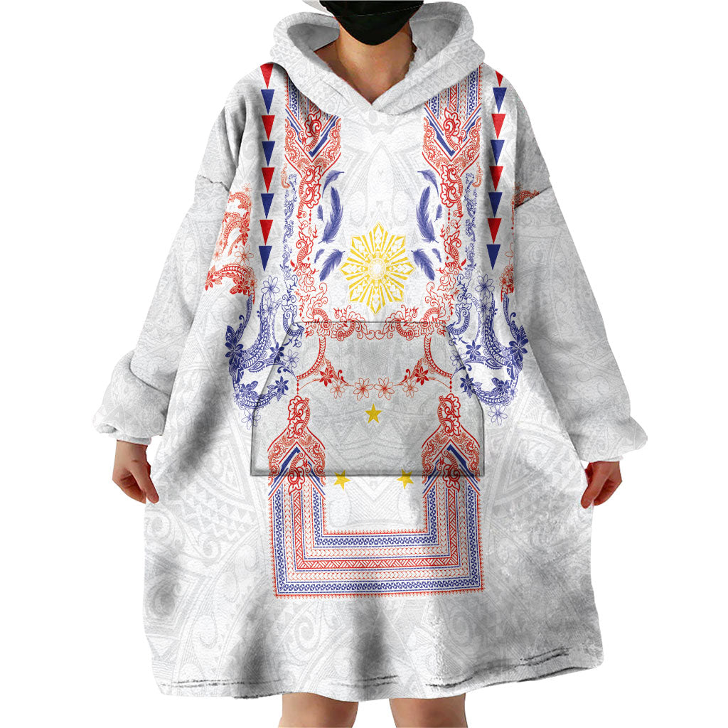 Philippines Barong Style Wearable Blanket Hoodie Polynesian Kakau Art Tattoos with Tribal Filipino Sun LT03 - Polynesian Pride