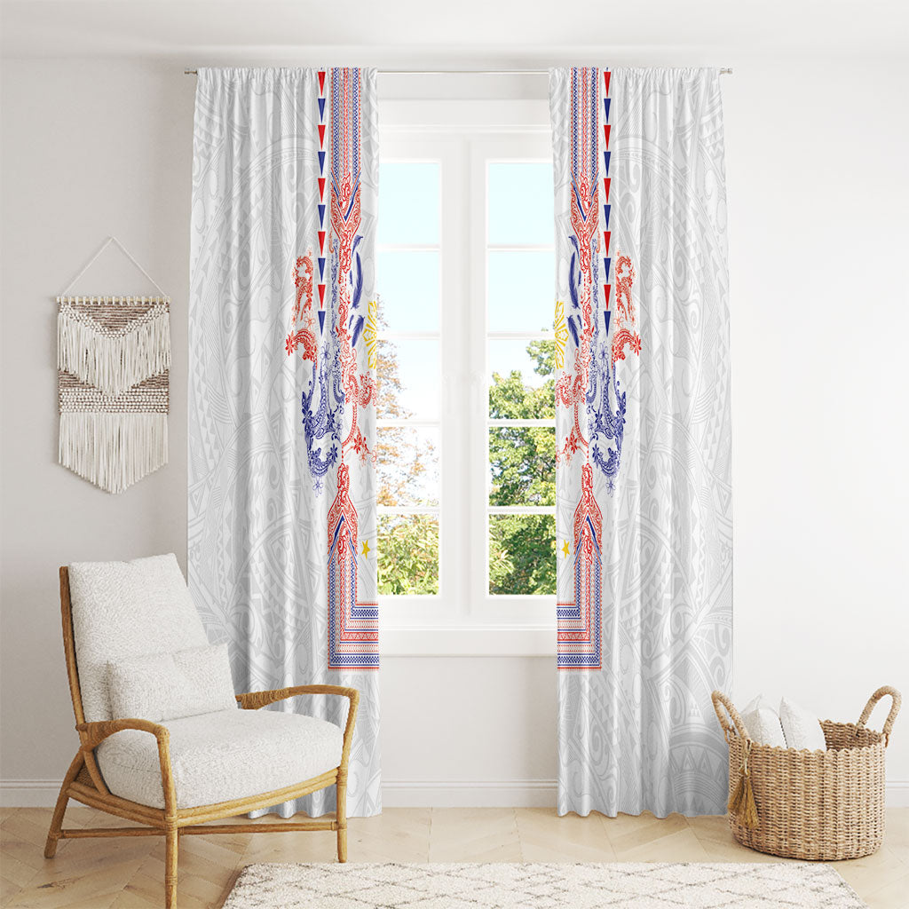 Philippines Barong Style Window Curtain Polynesian Kakau Art Tattoos with Tribal Filipino Sun
