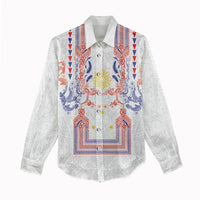 Philippines Barong Style Women Casual Shirt Polynesian Kakau Art Tattoos with Tribal Filipino Sun LT03 - Polynesian Pride